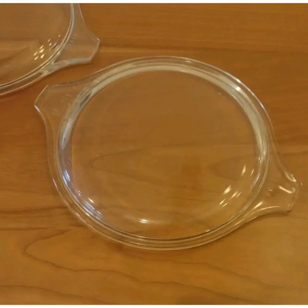 Two Pyrex 24 470-C Clear Glass Lids 6 1/4 